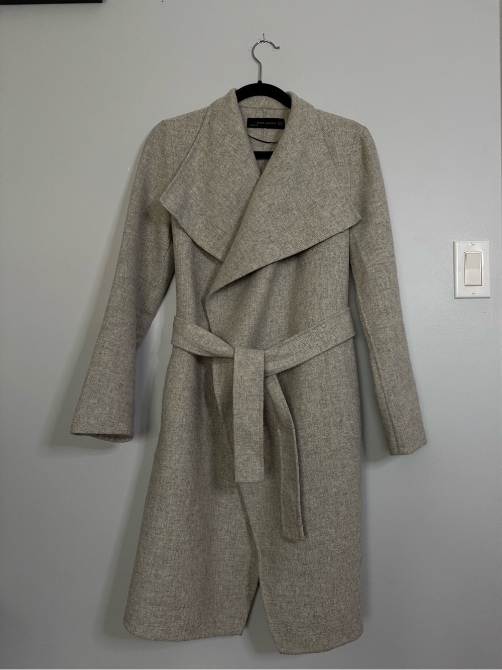 Zara Woman Hand Made Grey Wool Blend Waterfall Wrap Coat XS fit S - Picture 3 of 13